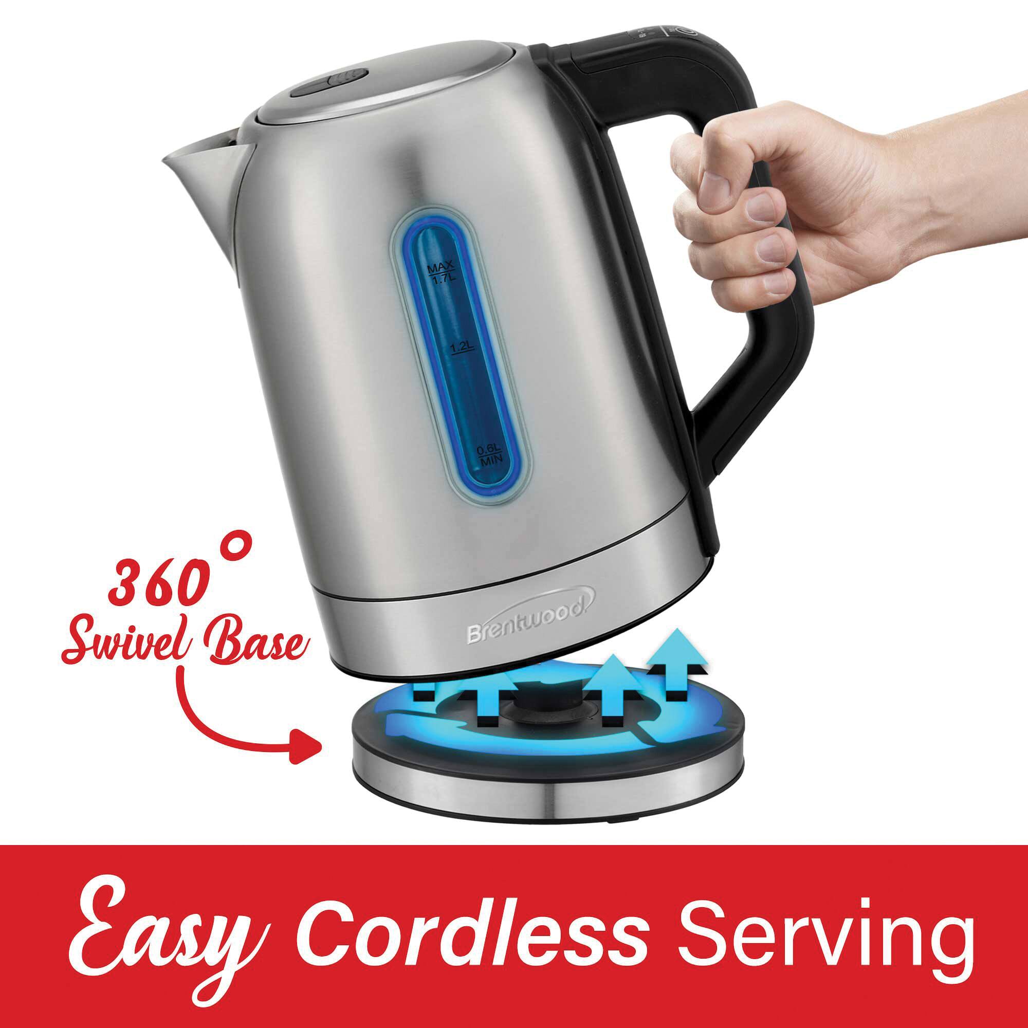 Brentwood 1.79qt. 1,500 Watt Cordless Digital Stainless Steel Kettle With 5 Temperature Presets & Swivel Base